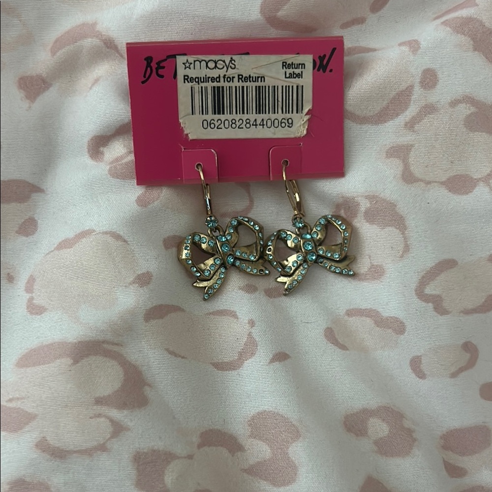 Betsey Johnson Gold and Blue Bow Earrings